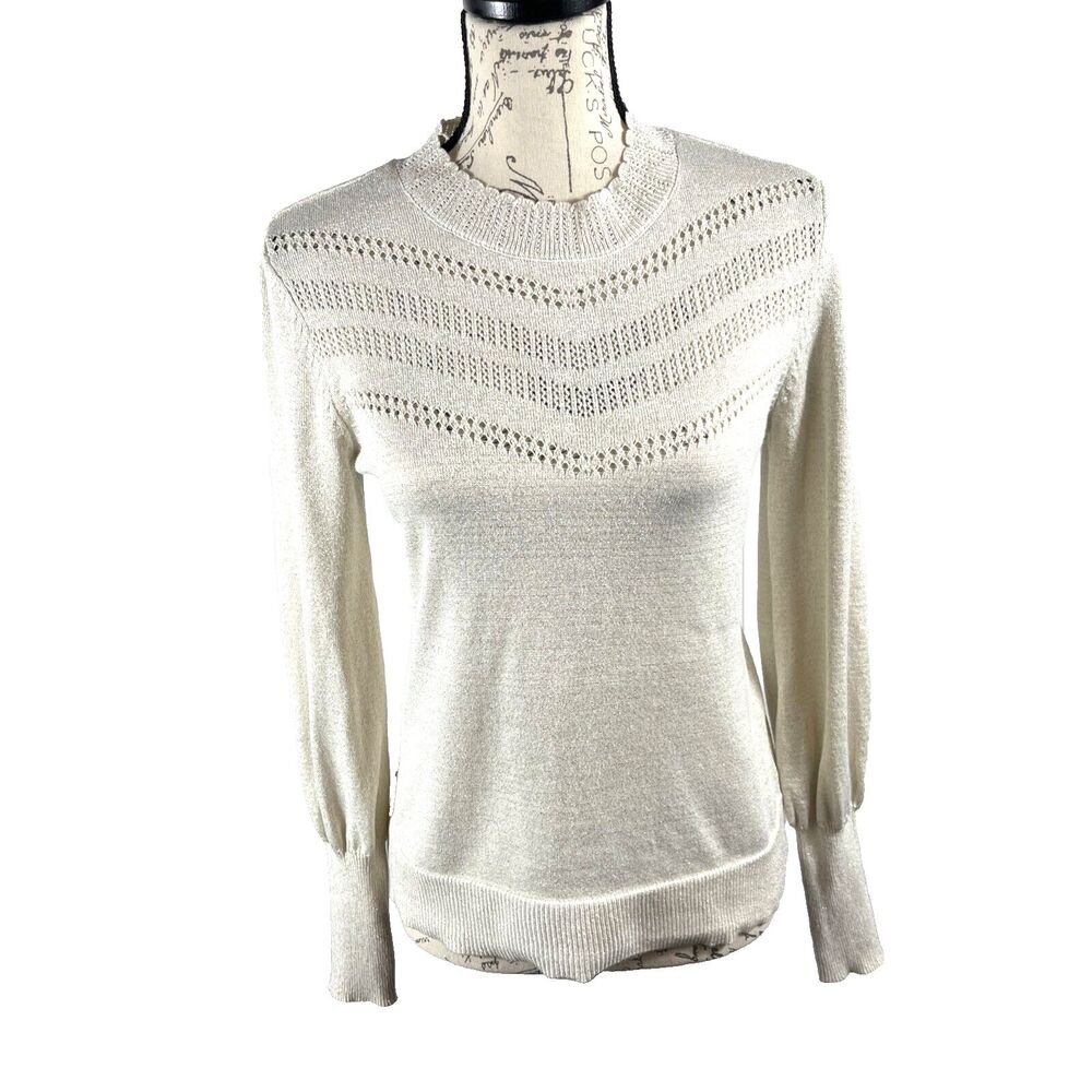 Retro Liz Claiborne Women's Sz XS White with Metallic Long Sleeved Prairie